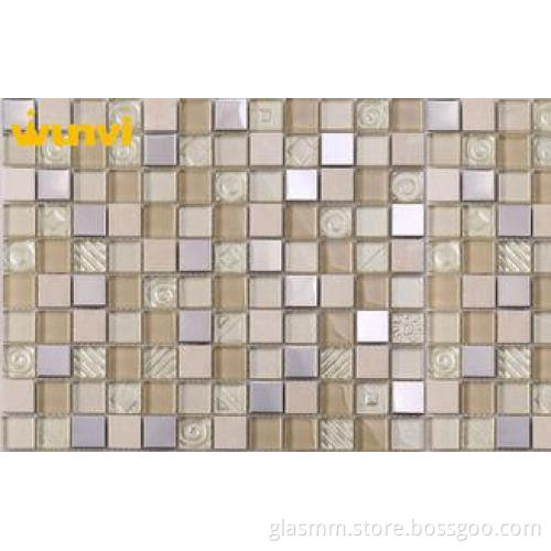 Non - Slip Subway Glass And Metal Mosaic Tile With Clear Cr
